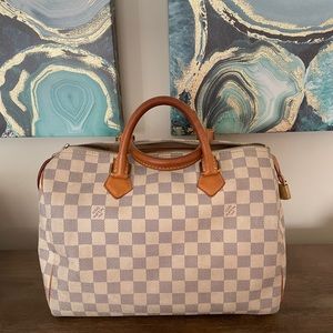 Authentic Speedy 30 white Damier azur